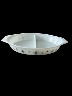 Vintage Pyrex Black Star Atomic Compass 1.5 Qt. Divided Casserole - NO LID